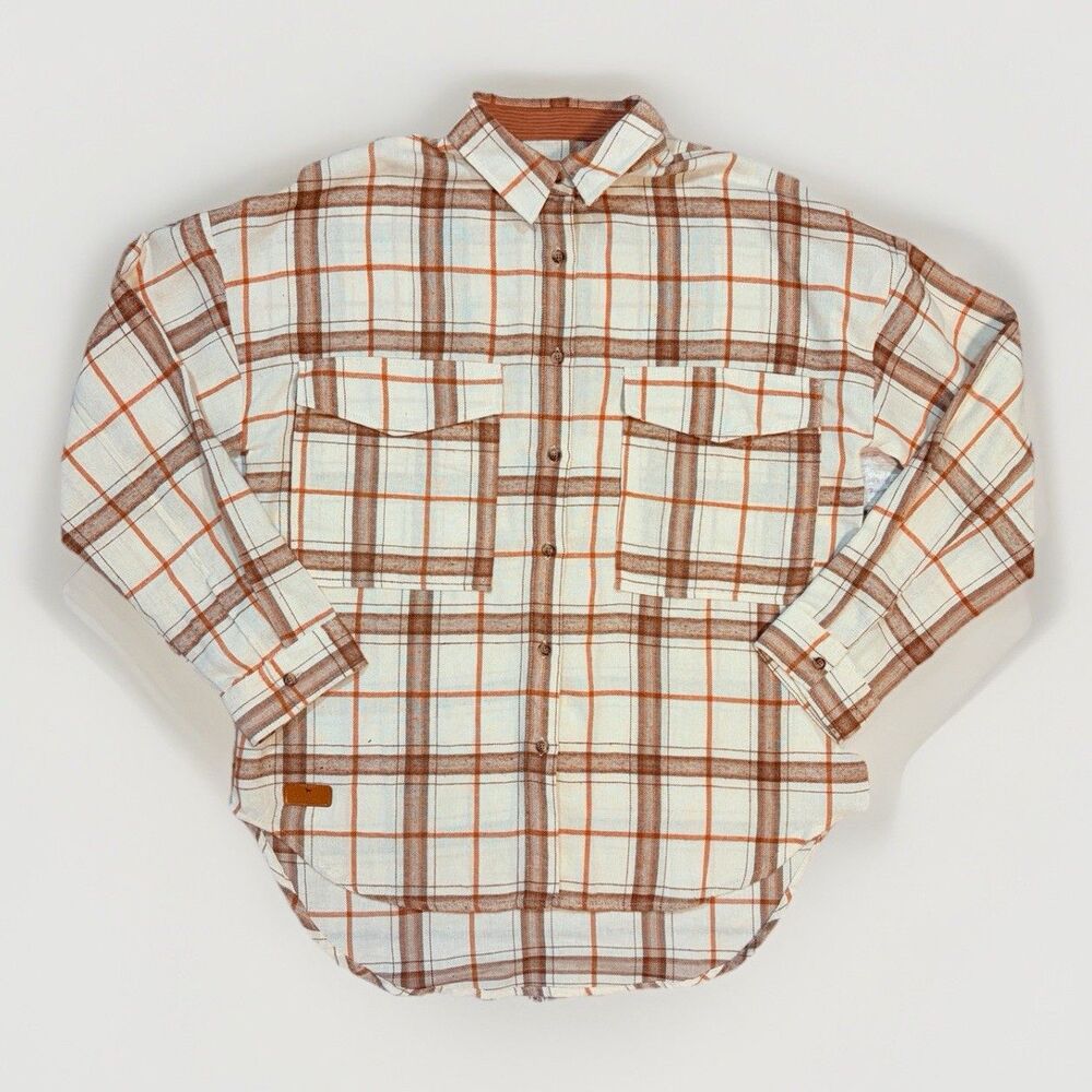 Simply Southern Shirt Womens Small Plaid Long Sleeve Button Down Casual Neutral